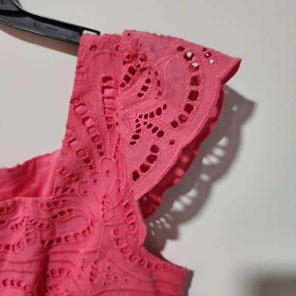 Talbots Cap Sleeves Colorful Bright Pink Cotton Eyelet Feminine Dress Size 10 - Picture 4 of 9